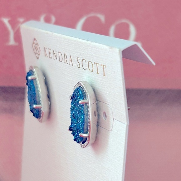 Kendra Scott Teal and Silver Stud Earrings NWOT - Picture 3 of 5